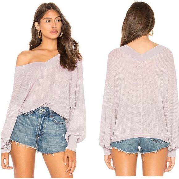 FREE PEOPLE Womens Burnout Off Shoulder Long Sleeve Waffle Knit Thermal Top XS - Picture 3 of 13
